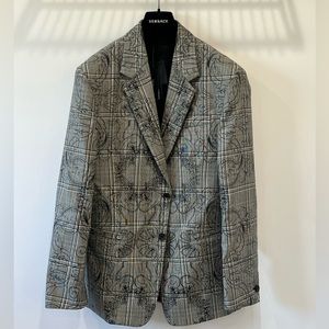 Versace Single-Breasted Baroque Tartan Formal Blazer Jacket.